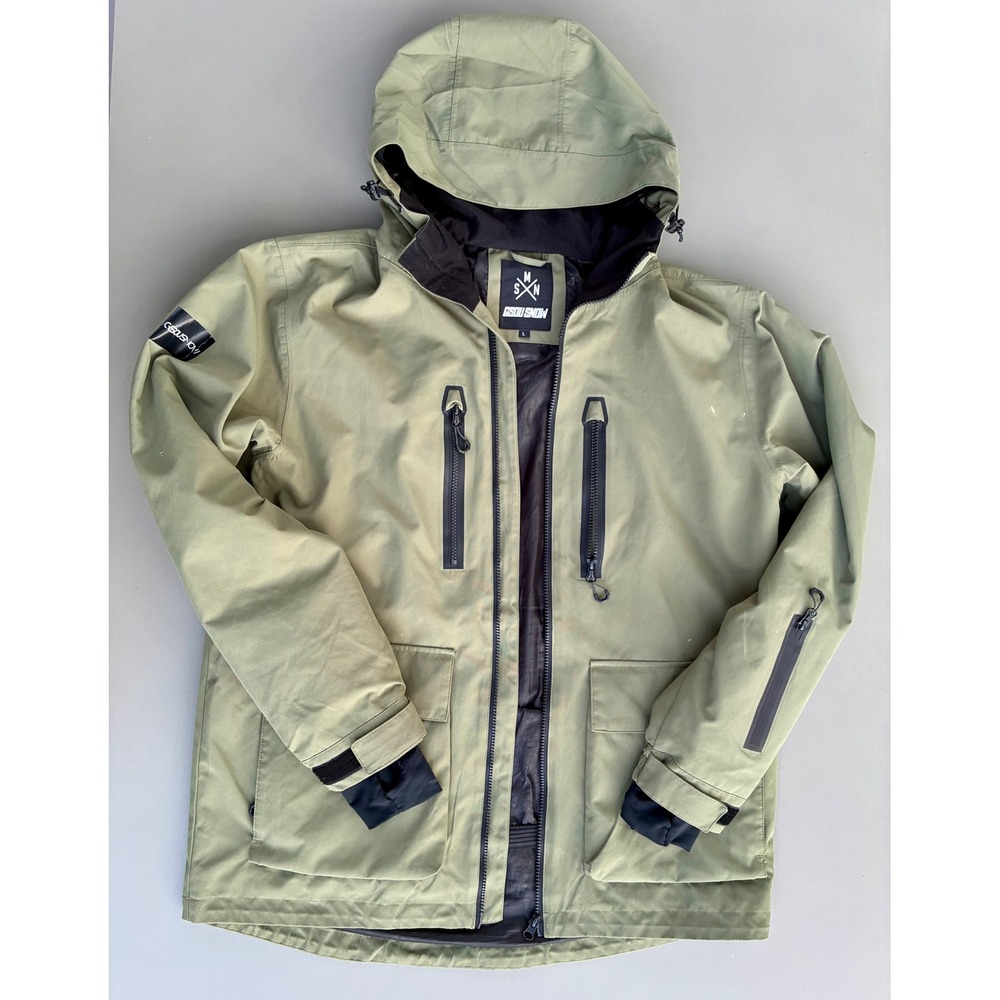 Gsou Snow Unisex 15K Waterproof Insulated Snowboard Cargo Jacket Army Green L